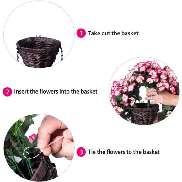 Artificial Hanging Flowers in Basket Fake Plant for Outside, Silk - Picture 6 of 8